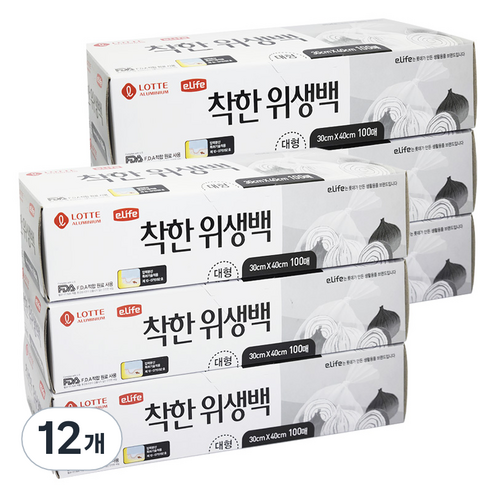 롯데이라이프 착한 위생백 대 30cm x 40cm, 대(L), 100개입, 12개