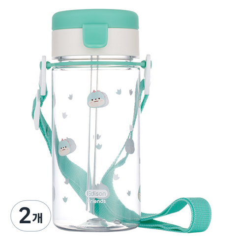 에디슨 프렌즈 흘림방지 에코젠 빨대컵 350ml, 2개, 공룡 에디노