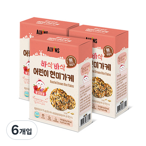 엘빈즈 바삭바삭 어린이 현미가케 빨강마을, 새우 + 당근 + 자색고구마 + 파프리카 혼합맛, 6개입
