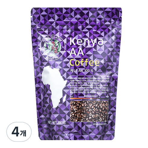 코델리 케냐 AA 홀빈커피, 홀빈(분쇄안함), 200g, 4개