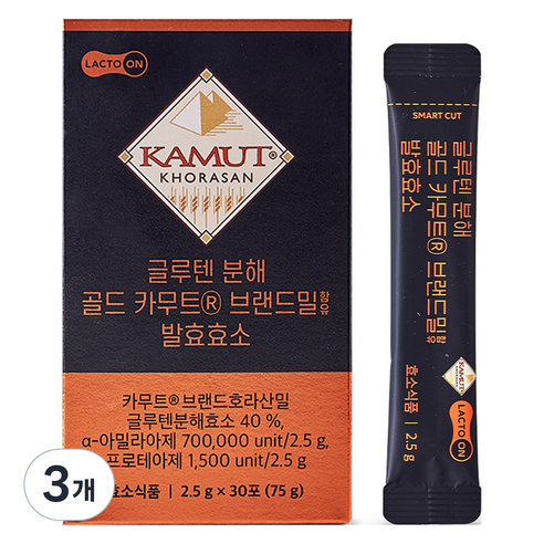 락토온 글루텐분해 골드 카무트 브랜드밀함유 발효효소 30p, 75g, 3개
