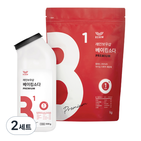 레인보우샵 베이킹소다 프리미엄 톡톡이 500g + 리필 1kg, 2세트