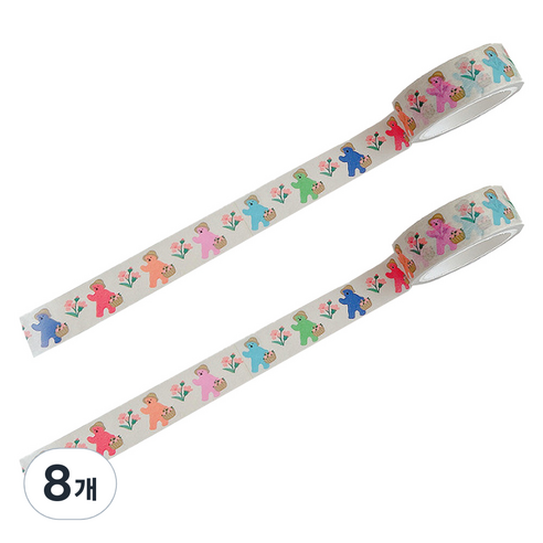 마켓A 카툰베어 종이 마스킹 테이프 1.5cm x 5m, TYPE 2, 8개