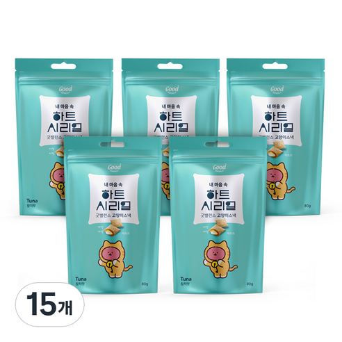굿밸런스 하트시리얼 고양이 스낵, 참치맛, 80g, 15개