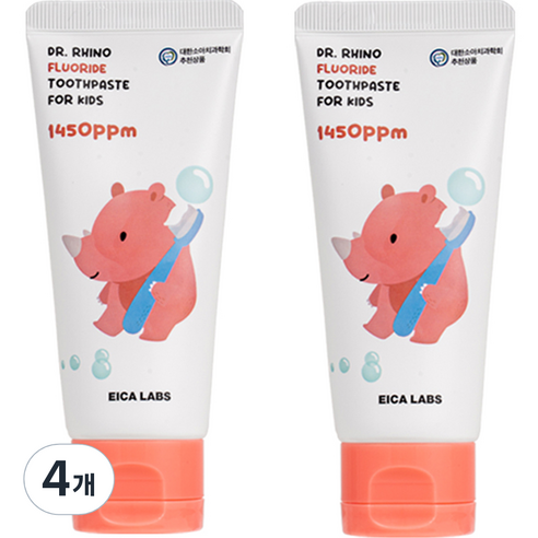 에이카랩스 어린이 코뿔소 치약 사과향 1450ppm, 60g, 4개