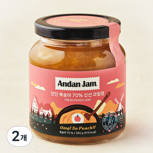 안단잼 안단 복숭아 70% 신선 과일잼, 380g, 2개