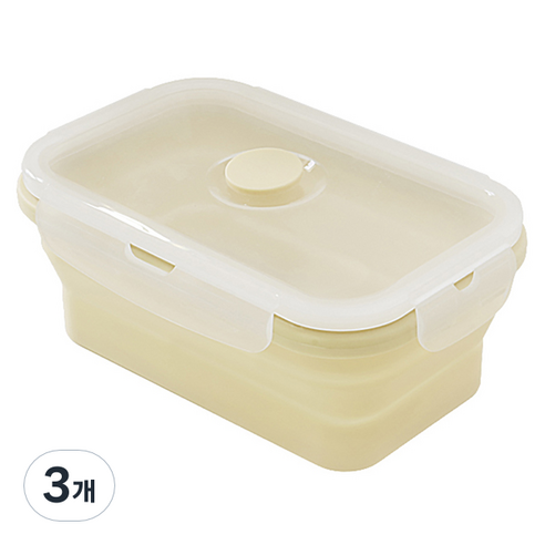 lilive 스팀홀 실리콘 접이식 밀폐용기 크림바닐라, 3개, 500ml