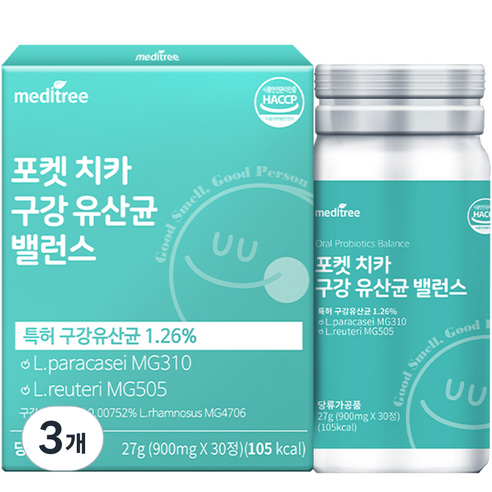 메디트리 포켓 치카 구강 유산균 밸런스 27g, 30정, 3개