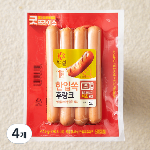 백설 한입쏙 후랑크 소시지, 115g, 4개