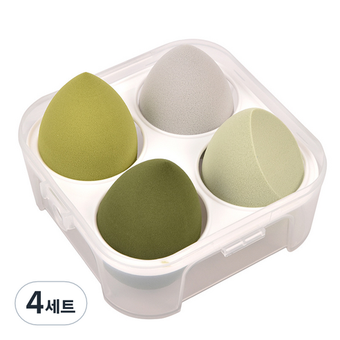 타이탄 뷰티 물방울 에그 똥퍼프 메이크업 스펀지 4종 + 케이스 세트, 그린, 4세트