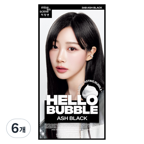 미쟝센 헬로 버블 염색제, 애쉬블랙, 6개