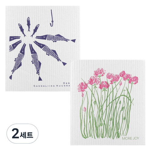 쿠 핀란드 행주 2p 세트 하우키 생선 + 부추, 2세트, 혼합 색상