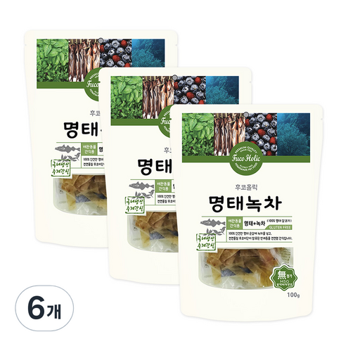후코홀릭 강아지 건조 간식 100g, 명태 + 녹차 혼합맛, 6개