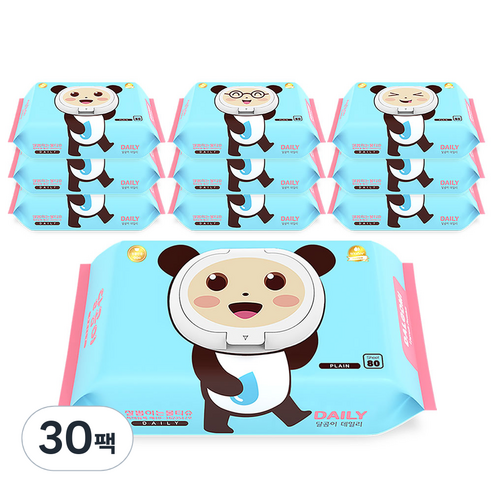 달곰이 데일리 아기 물티슈 캡형 45평량 랜덤발송, 80매입, 30팩