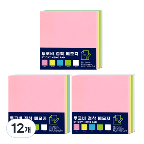 투코비 점착메모지 75 x 76 mm 225p, 5색혼합, 12개