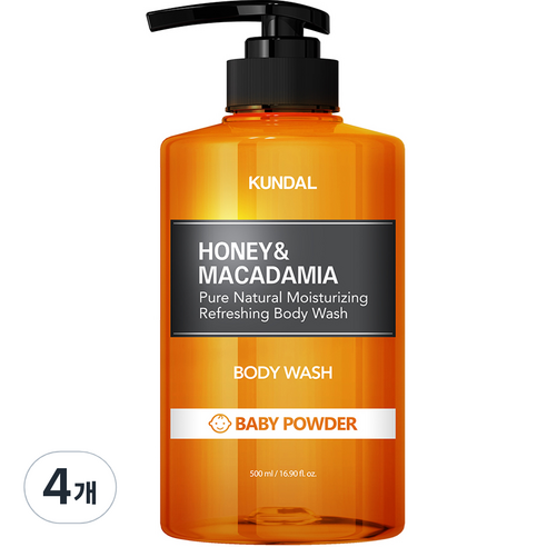 쿤달 퓨어 바디워시 베이비파우더향, 500ml, 4개
