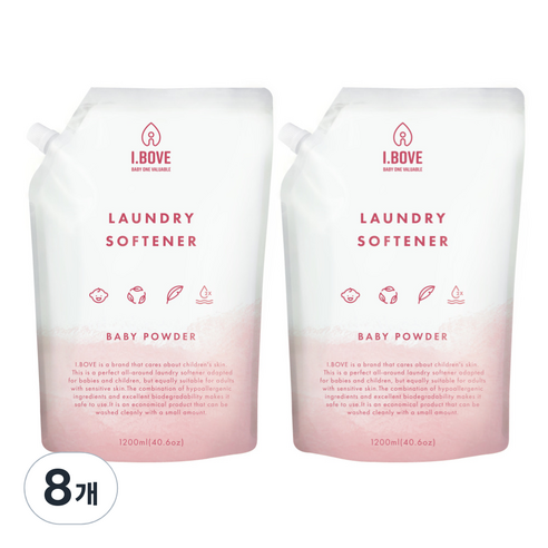 아이보브 유아용 고농축 섬유유연제 베이비파우더 리필, 8개, 1200ml