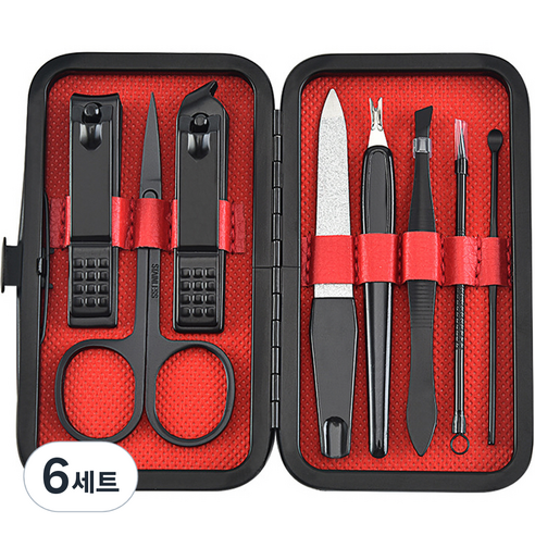 아필코 네일 메이크업 손톱깍이 8종 세트, 레드, 6세트