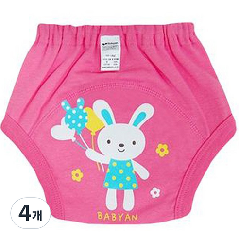 베이비앙 배변훈련팬티, 딥핑크(토끼), 4개