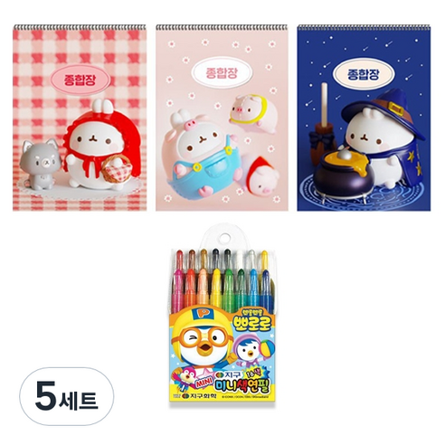 몰랑이 두툼 종합장 랜덤발송 3p + 지구화학 뽀로로 미니 16색 색연필, 혼합색상, 5세트
