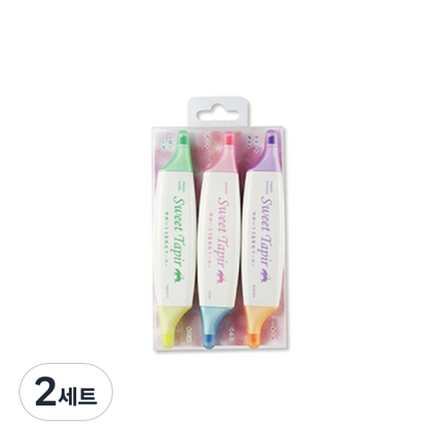 모모팝 스위트 트윈 형광펜 3종 세트, Green + Yellow, Pink + Blue, Violet + Orange, 2세트