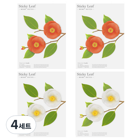 어프리 스티키리프 동백 베이직 점착메모지 2종 세트 L, 화이트, 레드, 4세트
