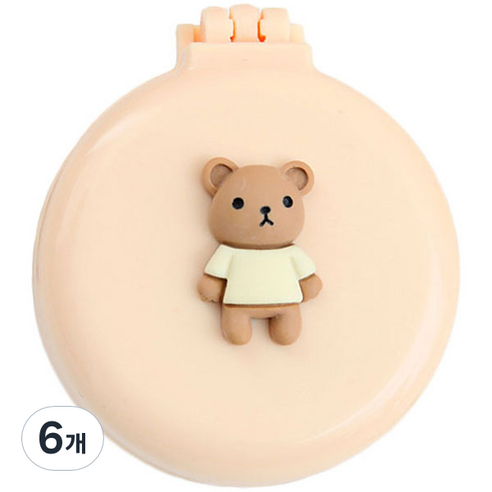 로새 마카롱 곰돌이와 토끼 에어 쿠션 거울 빗, 곰돌이 베이지, 6개