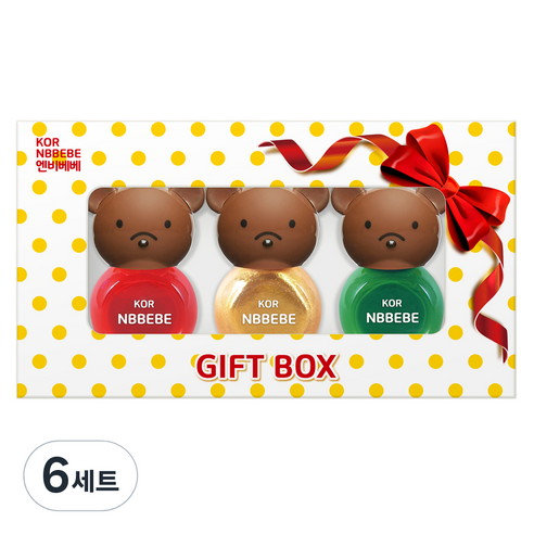 엔비베베 어린이 화장품 유아매니큐어 3종 네일 컬러 선물세트, 비비드레드 + 블링골드 + 비비드그린, 6개