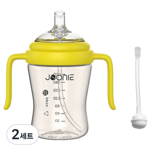 주니 PPSU 빨대컵 2세대 210ml + 일반 빨대 + 추빨대 세트, 옐로우, 2세트