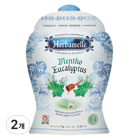에르바멜레 허니드롭 멘토 유칼립투스 캔디, 75g, 2개