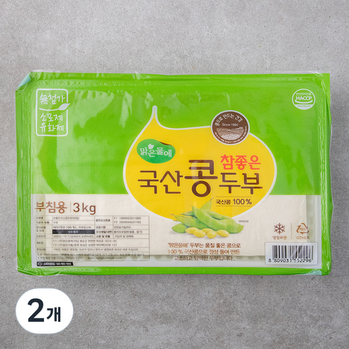 맑은물에 참좋은 국산콩 부침두부, 3kg, 2개