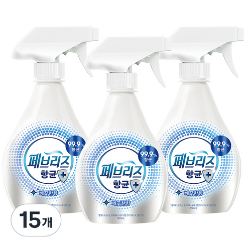페브리즈 항균플러스 섬유탈취제 깨끗한향 본품, 360ml, 15개