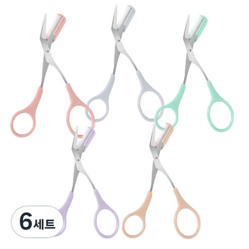 해피제이 아이브로우 눈썹정리 빗 달린 눈썹가위 5종 세트, 6세트, 민트, 그레이, 퍼플, 코랄, 옐로우