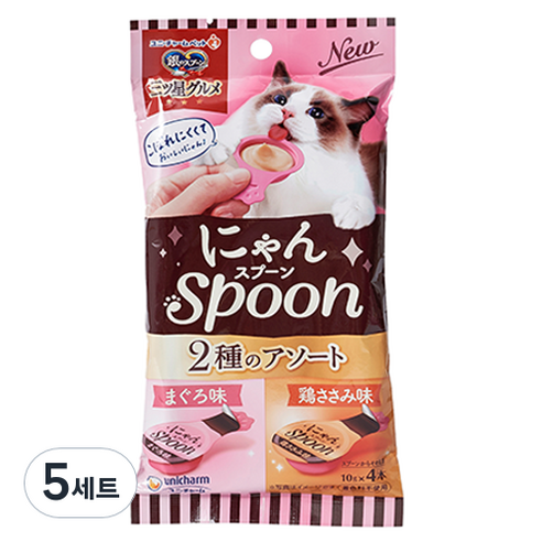 유니참긴노스푼 고양이 냥스푼 간식 2종 x 2p 세트 40g, 참치, 닭가슴살, 5세트