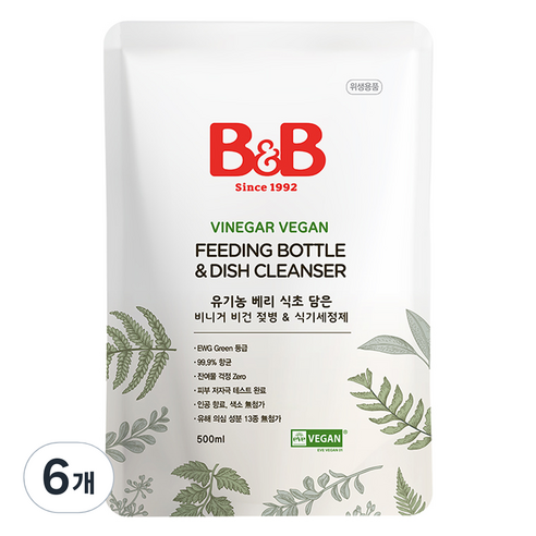 비앤비 젖병 식기세정제 리필, 6개, 500ml