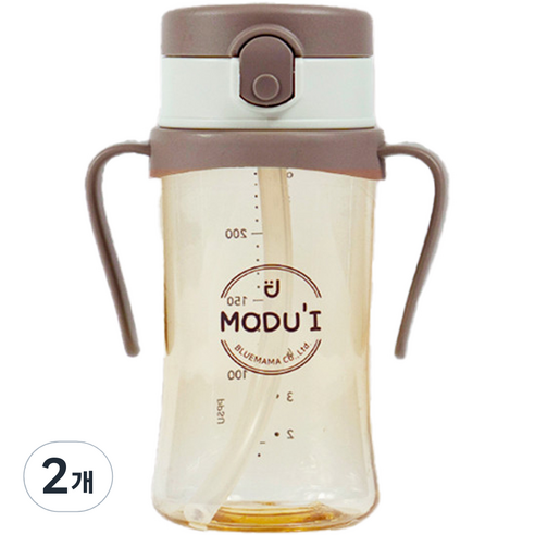 블루마마 모두아이 리뉴얼 원터치 빨대컵 260ml, 베이지, 2개