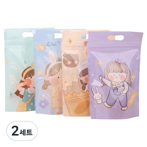 아트조이 구디백 스탠딩 지퍼백 간식봉투 4종 x 12p + 2p 랜덤발송 세트, 큐트걸즈, 2세트