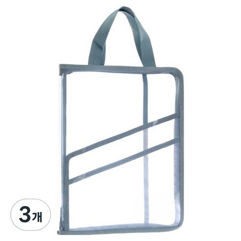 도큐모 A4 투명 손잡이 서류 파일 정리 가방, 블루, 3개