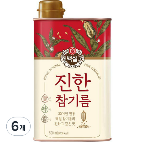 백설 진한 참기름, 500ml, 6개