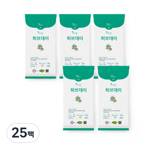 허브데이 생리대 팬티라이너, 일반, 20매입, 25팩