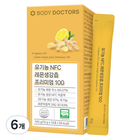 바디닥터스 유기농 NFC 레몬생강즙 프리미엄 100, 바디닥터스 NFC 레몬생강즙 프리미엄 6박스(12/6, 6개