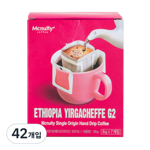 맥널티 에티오피아 예가체프 G2 핸드드립 원두커피, 8g, 7개입, 6개