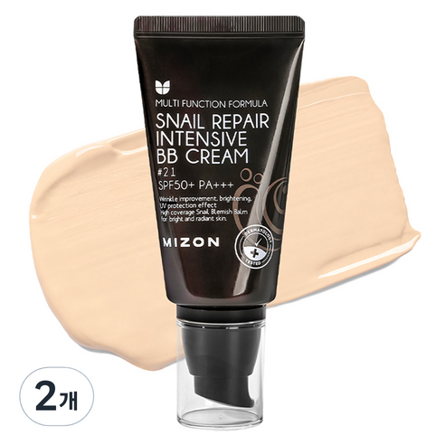 미즈온 스네일 리페어 인텐시브 비비크림 SPF50+ PA+++, 21호 로즈 베이지, 2개