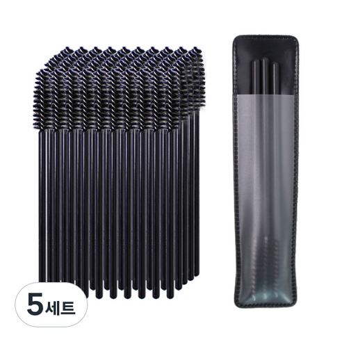 엘리식스 데일리 브로우 마스카라 스크류 브러쉬 50p + 휴대용 파우치 세트, 블랙, 5세트