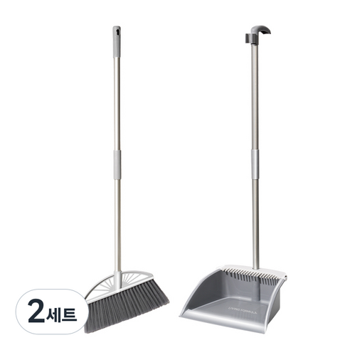 생활공식 스탠드형 빗자루 쓰레받기 세트, 2세트, 화이트 + 그레이