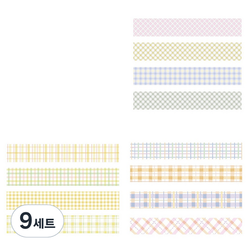 체크 패턴 컬러 마스킹테이프 20mm x 2m 4종 세트, 9세트, 12 히비스커스, 레몬, 솔티플라워