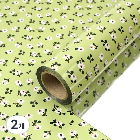 코코플러스 작은꽃 비닐 증착롤 포장지 53cm x 17m, 그린, 2개