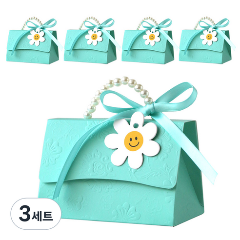진주 손잡이 선물 박스 5p + 데이지택 5p + 리본 5p 세트, 민트(박스, 리본), 3세트