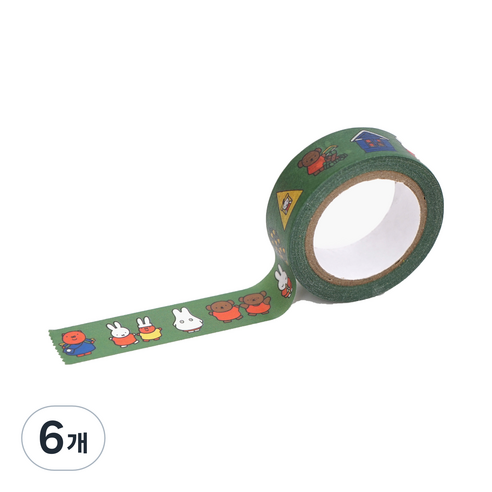 제로퍼제로 마스킹 테이프 15mm x 7m, 미피그린, 6개