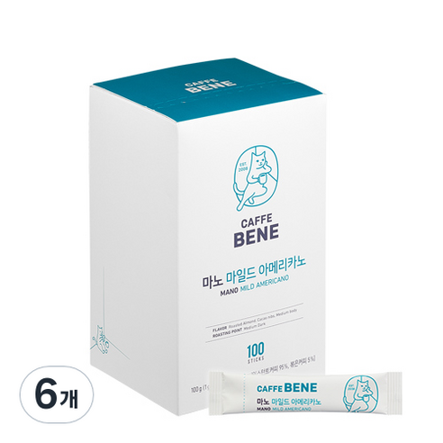 카페베네 마노 마일드 아메리카노 원두커피믹스, 1g, 100개입, 6개